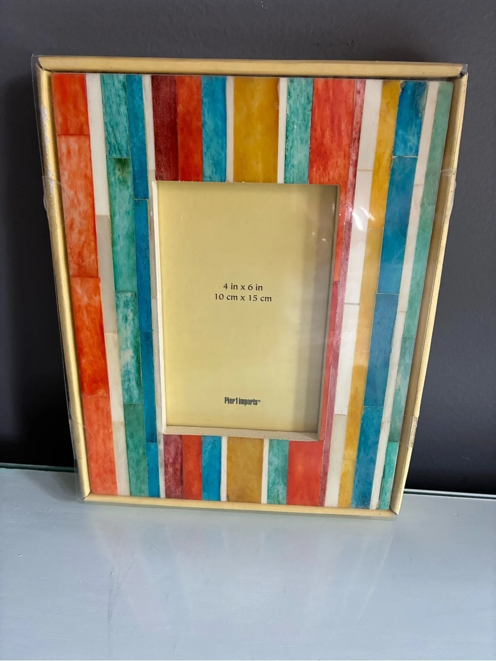 Pier 1 Multicolor Striped Mosaic Frame - Red, Blue, Yellow, Teal, White